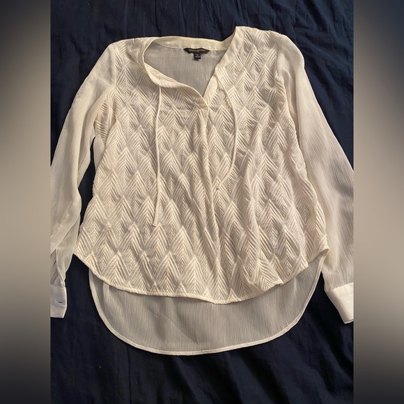 Banana Republic White Sheer Chevron Embroidered Tie Front Blouse Top - Picture 2 of 5